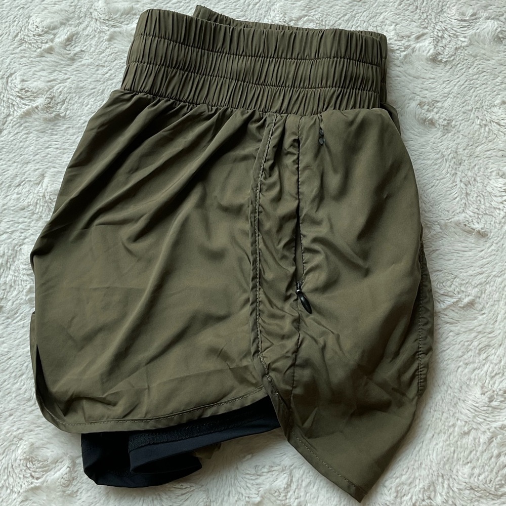 ACTA High Waisted Shorts w/Liner - Olive Green - Picture 3 of 5